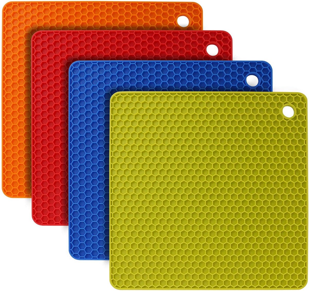 flintronic Pot onderzetters, 4 stuks, siliconen, pannenlappen, vaatwasmachinebestendig, hittebestendig, antislip en hittebestendig tot 250 °C, honingraatpatroon, meerkleurig