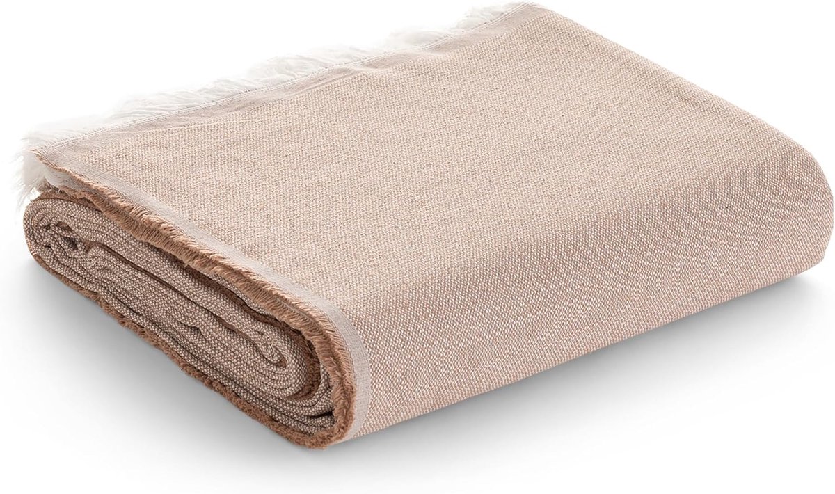 Jarapa Foulard, bankhoes voor 2-zits, multifunctionele sprei voor bedden van 90/105 cm, katoen, effen, 180 x 280 cm, beige