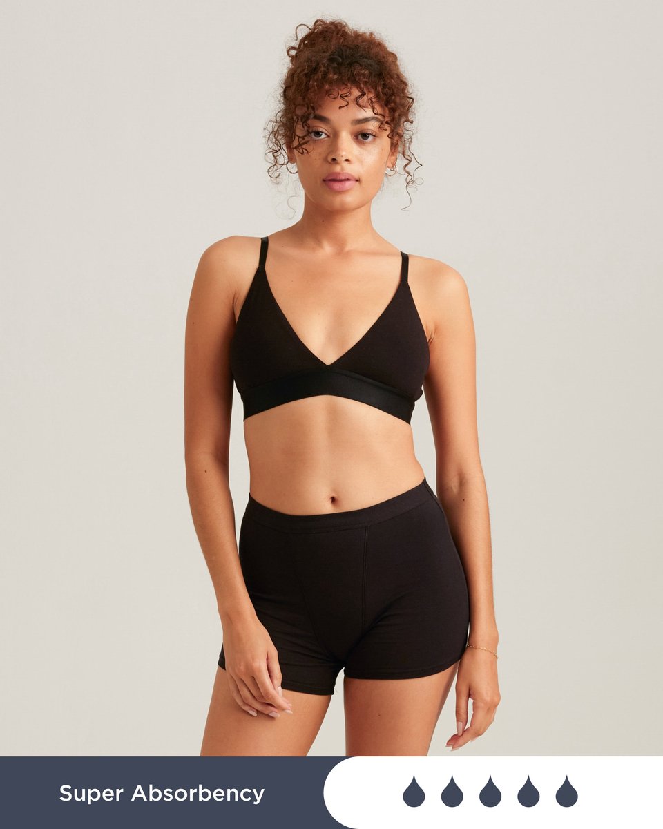 Saalt Cotton Sleep Short Super Periodenondergoed - Lekvrije Slaapshort voor Dames met Hoog Absorberend Kruisje - Natuurlijk Katoen - Zwart - Maat M - Lekvrij