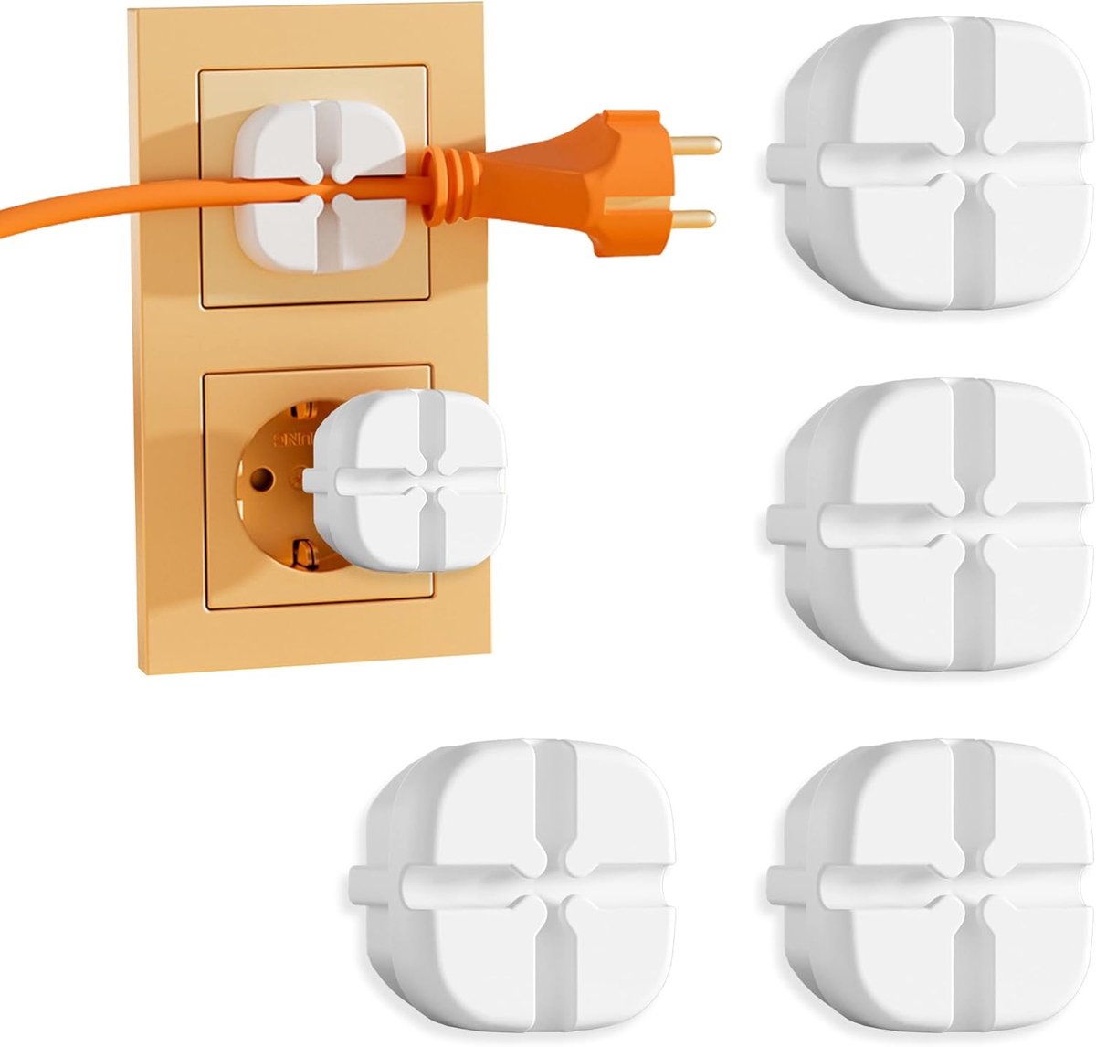 SnelShoppen - Set van 4 Socket Beschermcovers met Kabelclips, Waterdicht en Stofdicht, Geschikt voor Keuken en Badkamer, Wit, Decoratief en Functionee