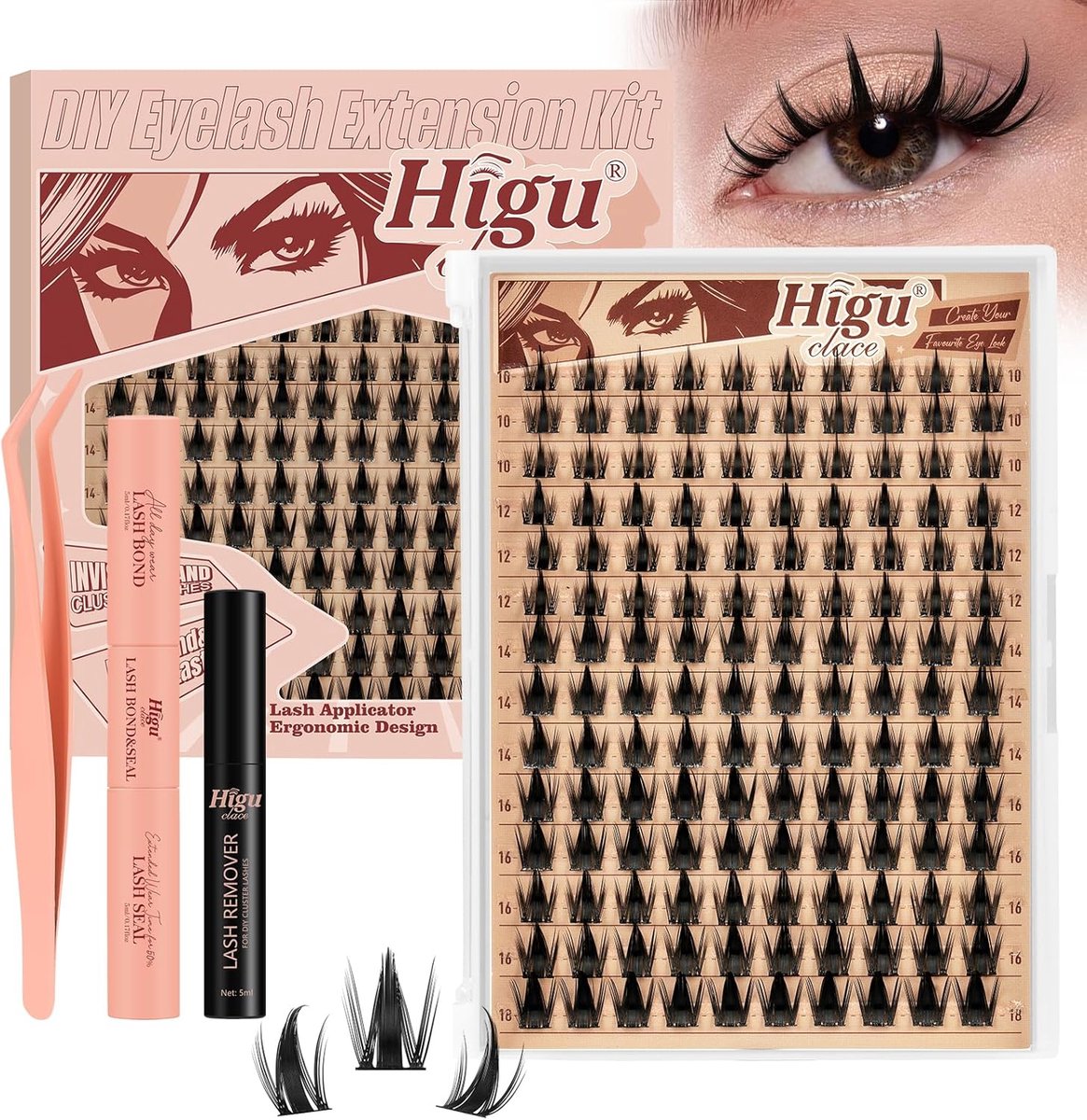 SnelShoppen - Eyelash Extensions Set Mixed 10-16 mm - 140 Stuks - DIY Wimperextensions met Permanent Wimperlijm, Wimperpincet en Verwijderaar - Natuur