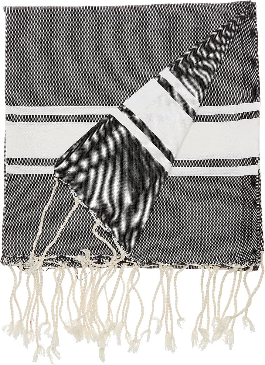 SnelShoppen - Luxe Badhanddoek 100 x 200 cm van 100% Katoen, Zwart met Witte Strepen, Ideaal voor Thuis, Zwembad of Wellness