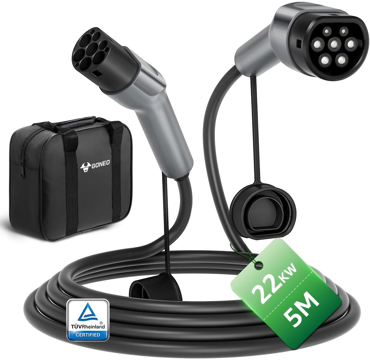 SnelShoppen - GONEO Type2 Laadkabel 22kW 5M, 32A Driefasig Mode3, IP54 voor Elektrische Voertuigen, Snelladen, Geschikt voor CCS2