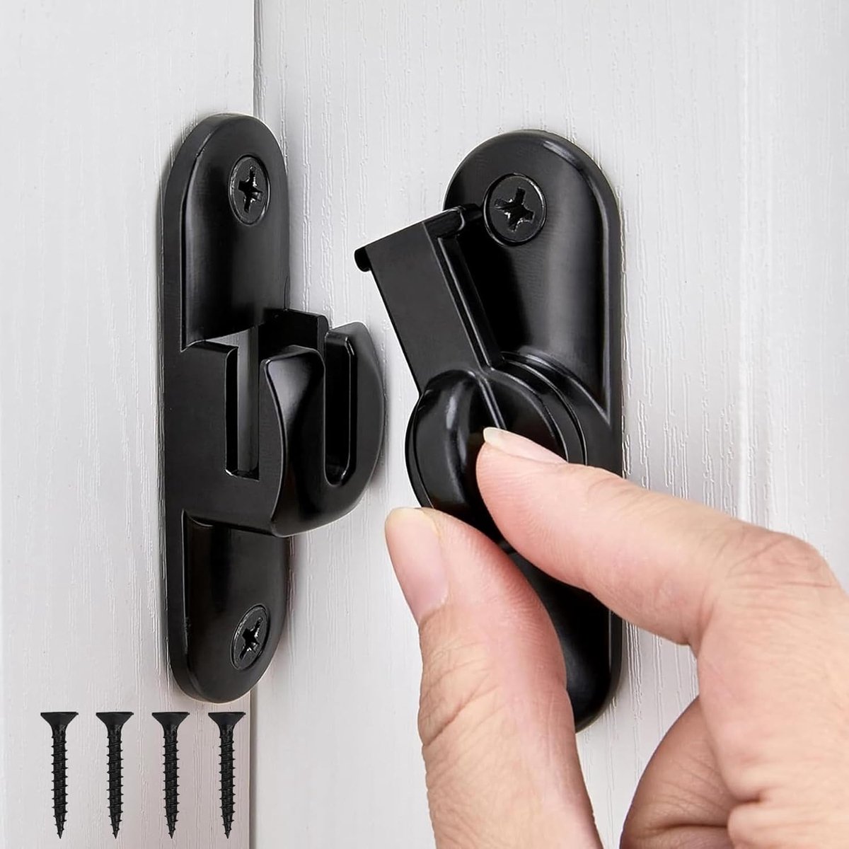 SnelShoppen - Sliding Door Latch 90/180° Deurslot voor Interieur Deuren met Schroeven - Zwart, Duurzaam Zinklegering, Voor Badkamer en Kamer