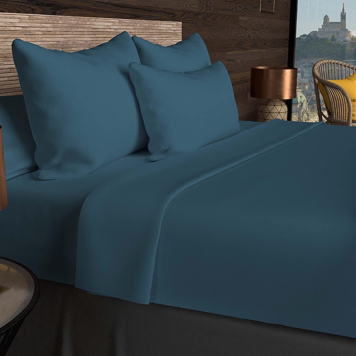 SnelShoppen - Katoenen Flat Sheet 180x290 cm - Uni Blauw - Perfect voor Bed, Logeerkamer, Kamperen en Feesten - 100% Katoen, Machinewasbaar tot 60℃