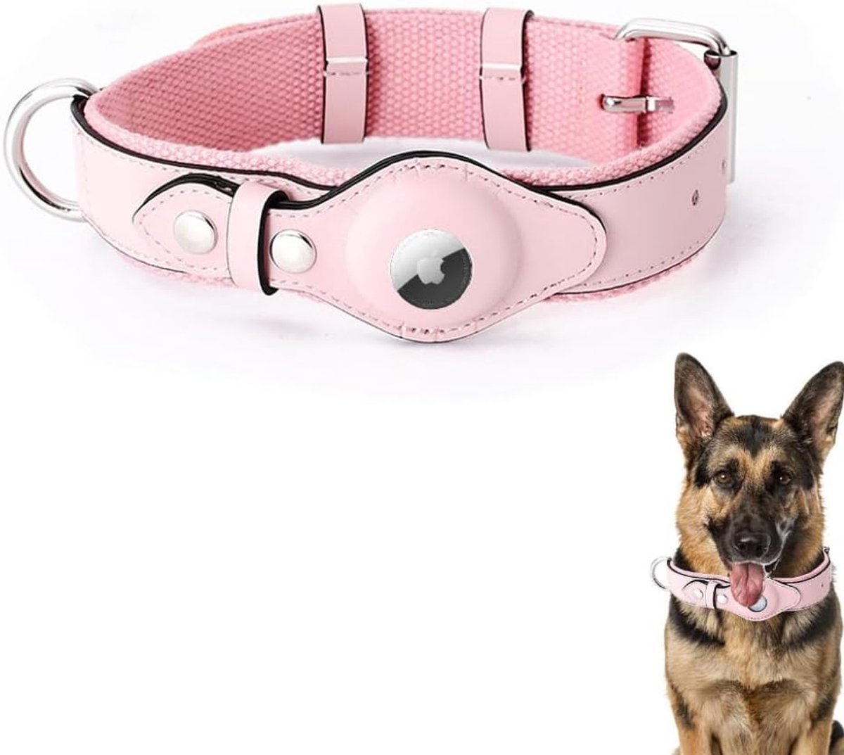 SnelShoppen - AirTag Hondenhalsband - Verstelbaar, Zacht Leer, Robuust en Duurzaam - Dubbele Bescherming voor Kleine, Middelgrote en Grote Honden - Ro