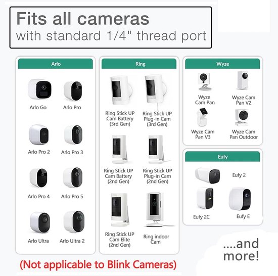 SnelShoppen - Zelfklevende Camera Beugel met 1/4-20 Inch Draad, Wandmontage voor Bewakingscamera's, 360° Verstelbare Houder voor Ring en Arlo, Geschik van Snelshoppen — afbeelding 5