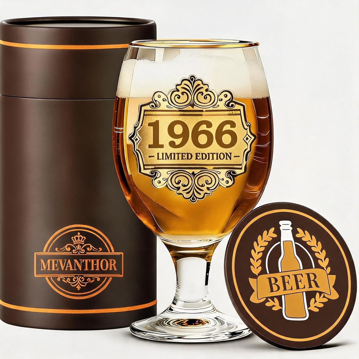 SnelShoppen - 60e Verjaardag Cadeau voor Mannen - 1966 Jaar Decoratie Bierglas - Persoonlijk Cadeau voor Vader, Opa, Vriend, Broer met Luxe Goudprint