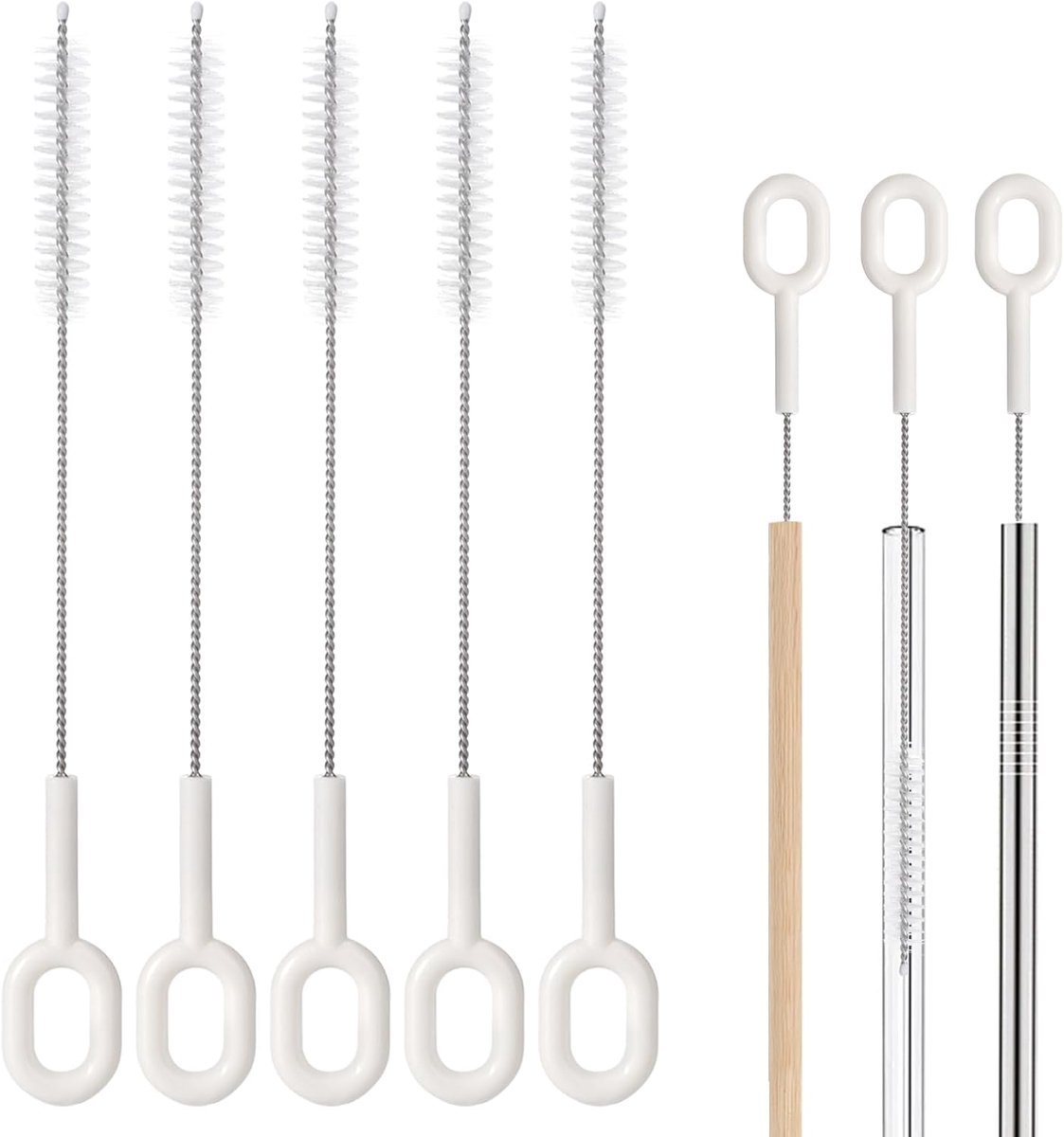 SnelShoppen - Rietjes Reinigingsborstel Set 5 Stuks, 20 cm/5 cm, Dunne Nylondraad Borstels voor Flessen, Rietjes, Theepotten, Babyflessen en Smalle Co