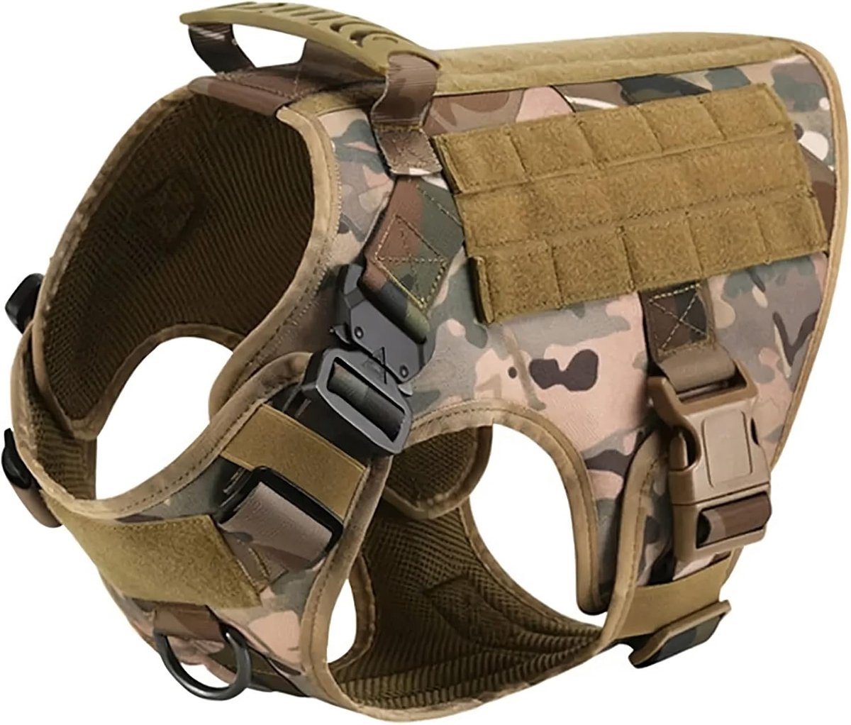 SnelShoppen - K9 Tactical Harnas voor Honden - Verstelbaar, Geen Trek Veiligheidsharnas voor Medium en Grote Honden - Padded en Met Handvat - Donkergr