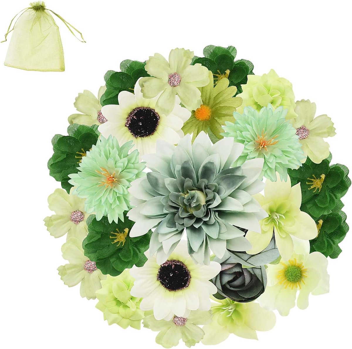 SnelShoppen - 32 stuks Kunstbloemen Decoratie, Mini Groen Gemengde Kunstbloemen voor DIY, Bruiloft, Feest, Thuis, Tuin, Scrapbooking, Realistische Blo