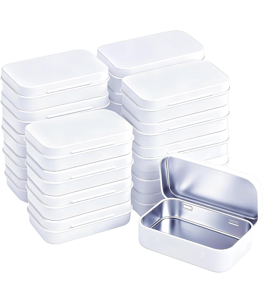 Rectangulaire Miniopslagdozen met Scharnierdeksel (9.5 x 6 x 2.2 cm) – Ideaal voor Kleine Voorwerpen, Blikdozen met Deksel, Set van 20 Stuks in Wit