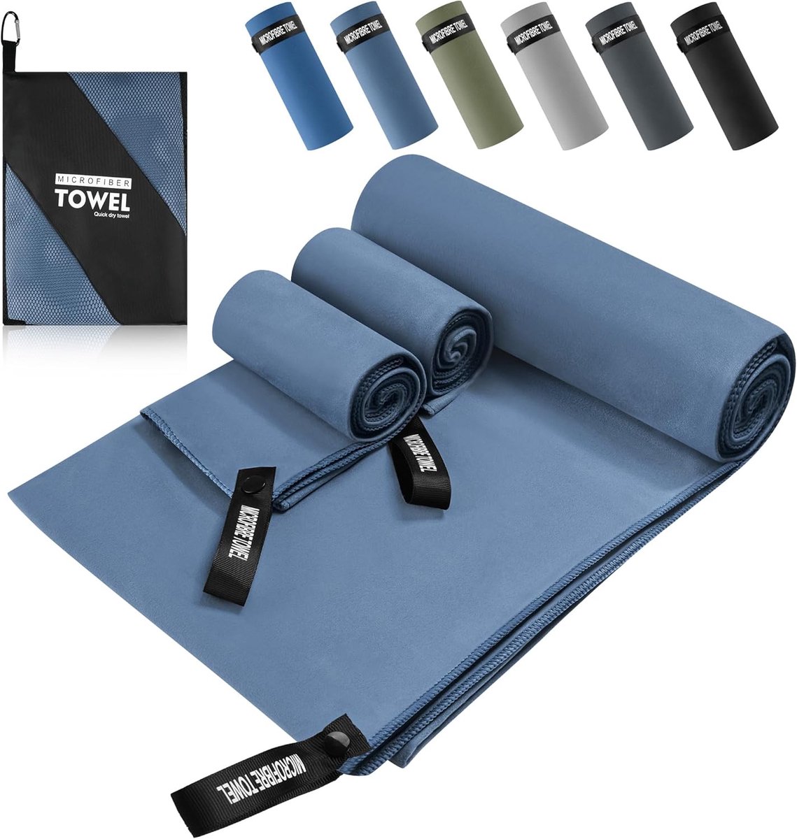 SnelShoppen - Microvezel Handdoek Set van 3 - Sneldrogend en Licht - Grote Strandhanddoek 200x100 cm + 2 Kleine Handdoeken 80x40 cm - Ideaal voor Spor