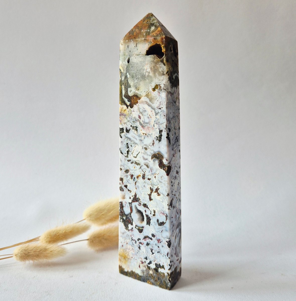 Oceaan Jaspis Toren 393 gram – Unieke Edelsteen met Druzy