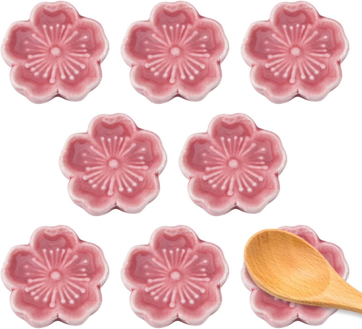 8 Pcs Mini Roze Kersenbloesem Thee Lepel Rest - Keramische Houder voor Thee, Keukenaccessoire en Bloemen Decoratie