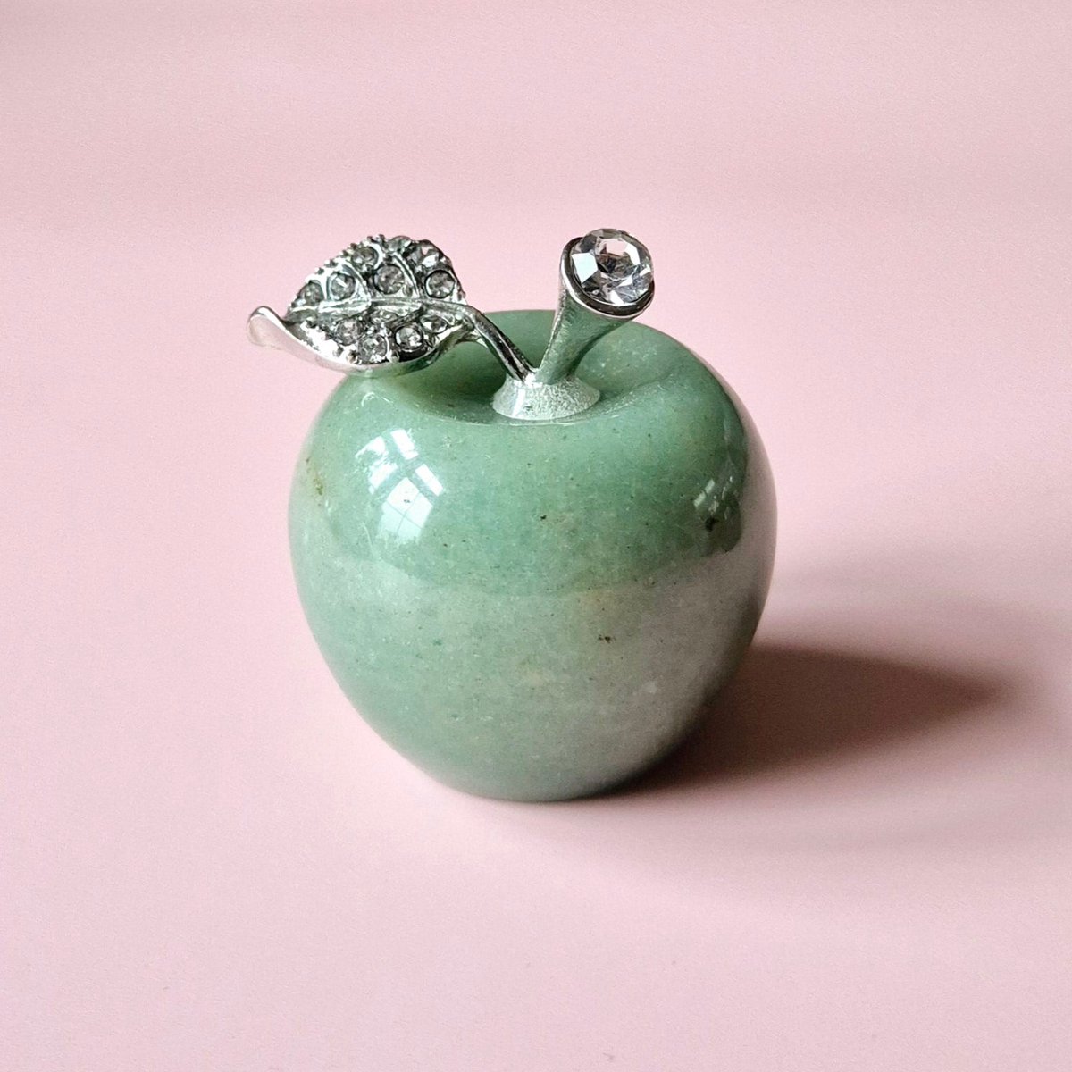 Mini Edelsteen Appel met Strass Steentjes (3x3 cm) - Groene Aventurijn