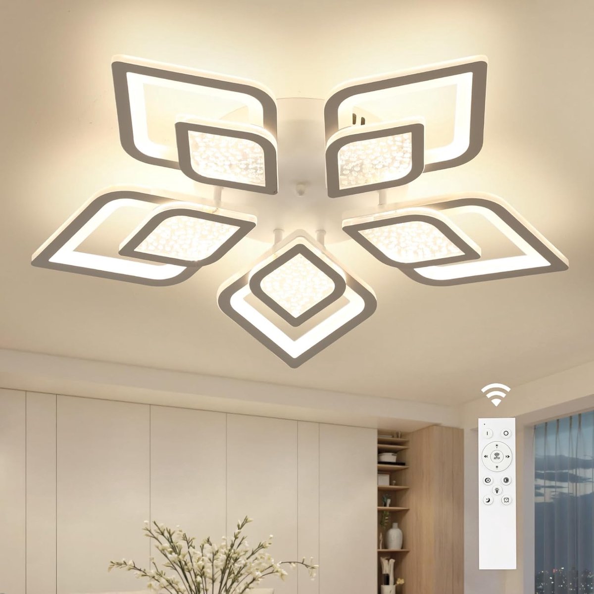 SnelShoppen - Dimbare LED Plafondlamp 48W met Afstandsbediening - 3000K-6500K - 61 cm Modern Design voor Woonkamer, Slaapkamer, Eetkamer, Keuken, 4800