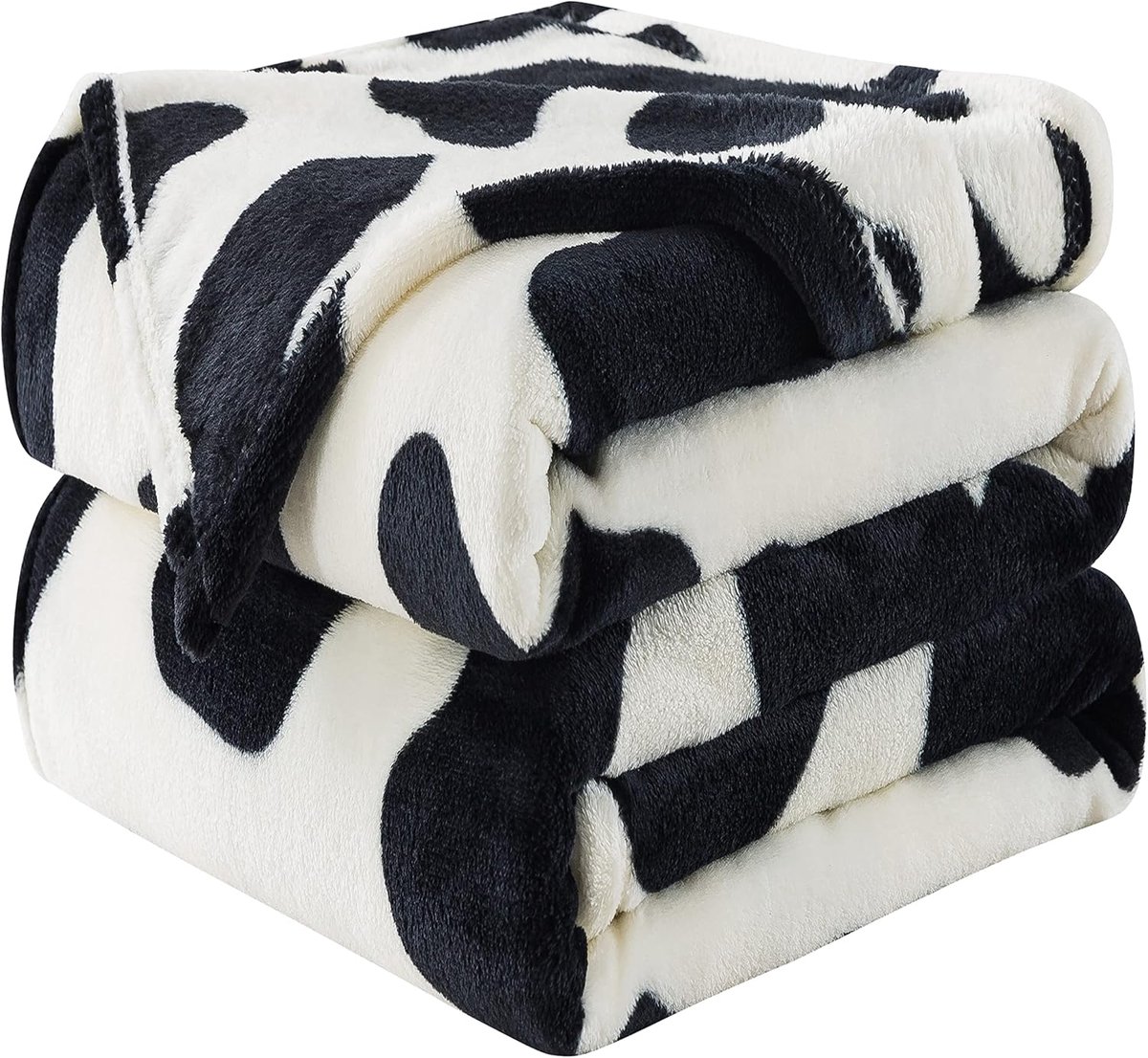 SnelShoppen - Flannel Fleece Cow Print Dekbedovertrek Premium Lichtgewicht Antistatisch Super Zacht Cozy Plush Cow Dekens 220x240cm (Zwart Koe)