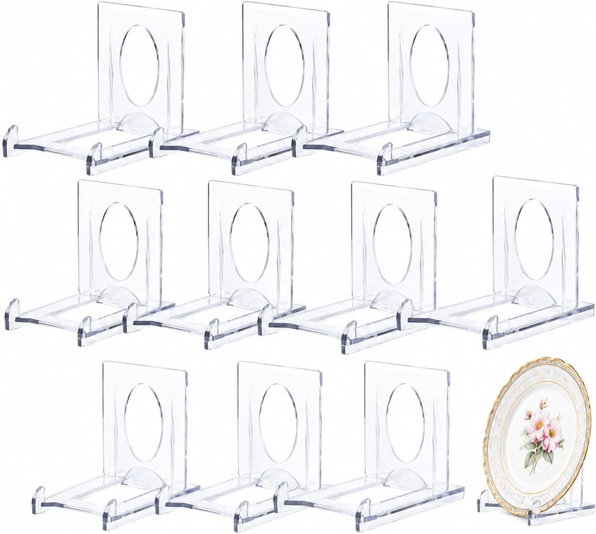 SnelShoppen - 10 stuks acryl standaard - kunststof presentatiestandaard - mini-standaard - verstelbare decoratieve plateaustandaard - bordenhouder voo
