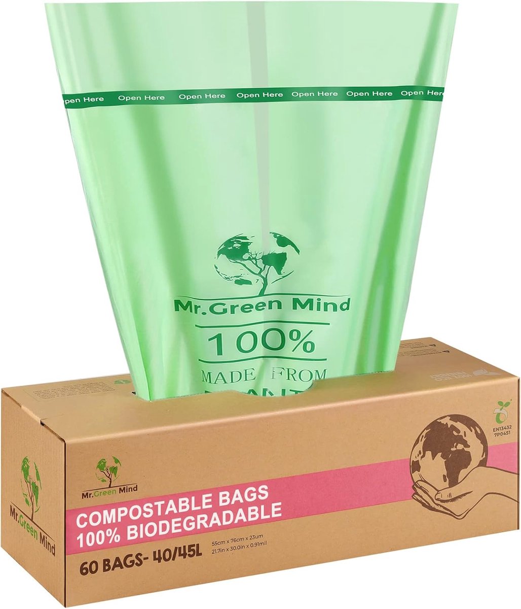 SnelShoppen - Biologische Afvalzakken 40/45L 60 Stuks - 100% Composteerbaar - Sterke GFT Zak - 55 x 76 cm - Incl. Dispenser voor Tuin en Keuken