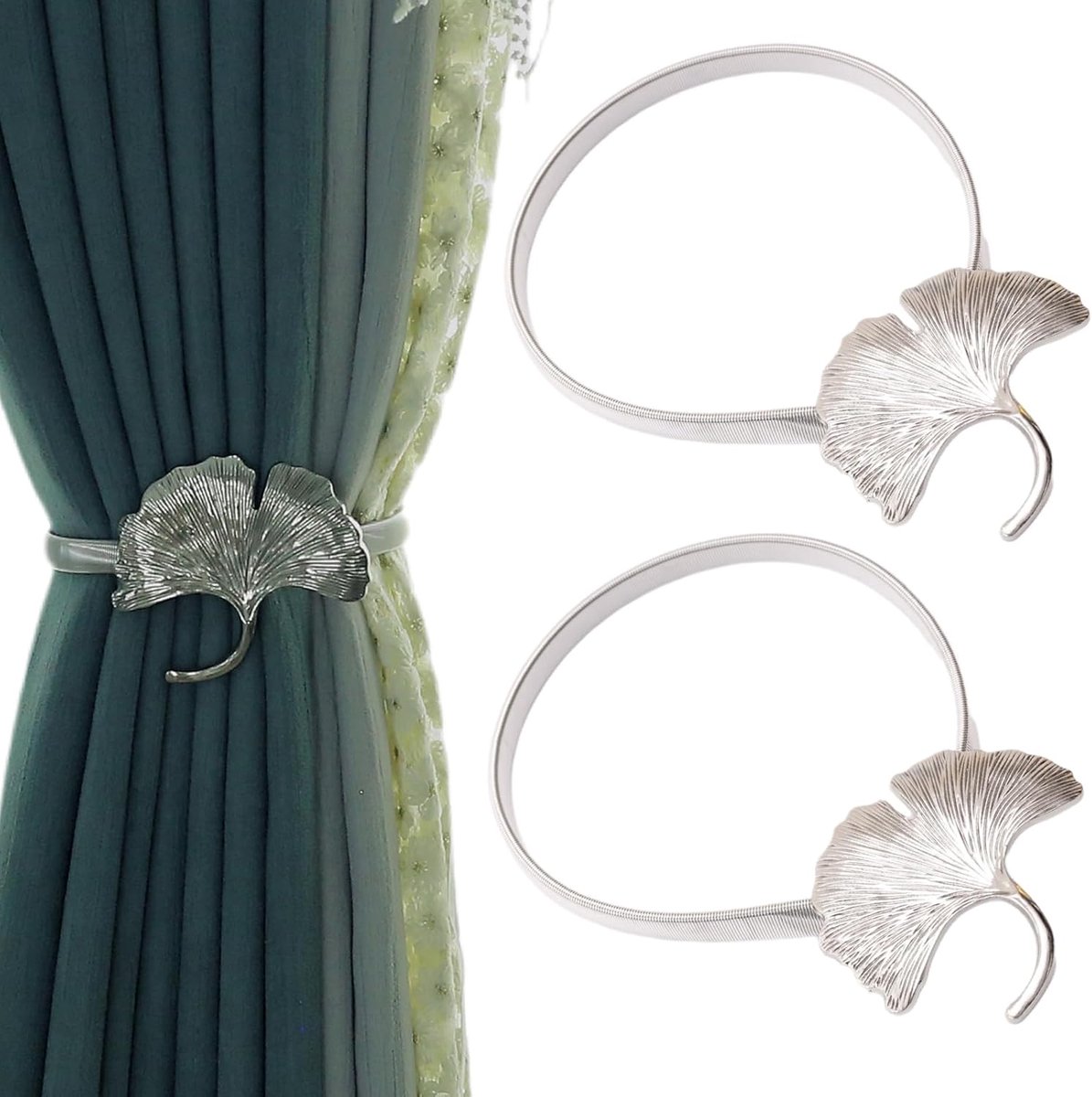 SnelShoppen - 2 Pcs Creatieve Gordijnhouders met Stretch Spring Rope Buckles - Verstelbare Gordijnclips van Hoogwaardige Alloy - Zilver - Ideaal voor