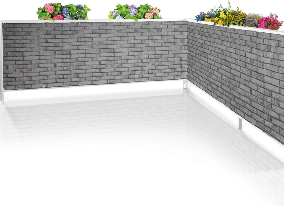 SnelShoppen - Privacy Scherm Balkon 500x90 cm - Tuin Scherm met Ornamental Stone Design - Weerbestendig en UV-bestendig Polyester - Scheidingswand voo