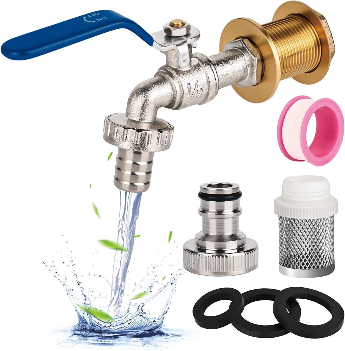 SnelShoppen - 1/2 Inch Messing Ball Valve Tap - Universele Frost Proof Waterkraan voor Tuin, IBC Tank en Regenwateropvang met Slangverbinding en Filte