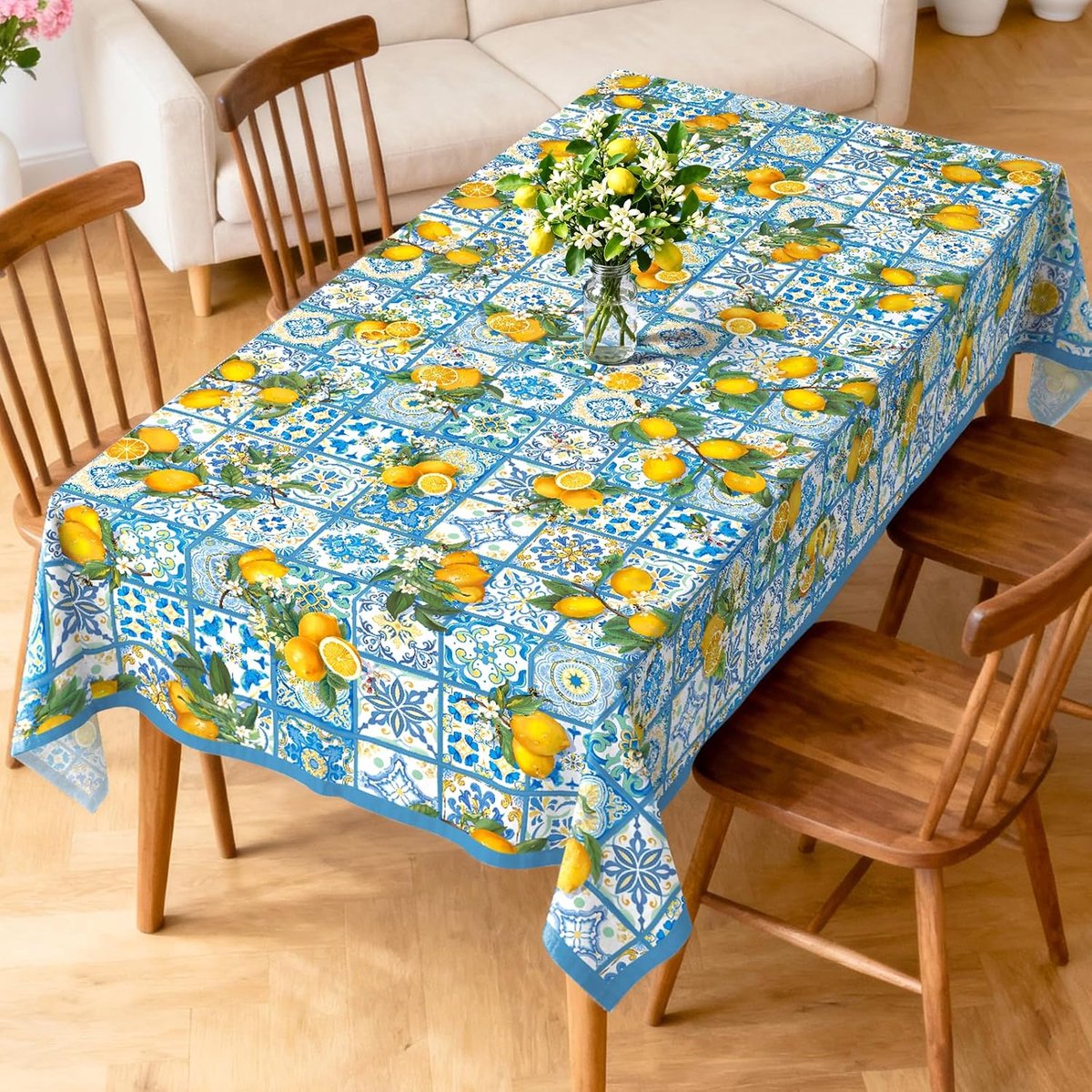 SnelShoppen - Rectangular Tafelkleed 60 x 129 inch, Machinewasbaar, Waterproof, Vintage Citroen, Non-Iron, Perfect voor Keuken, Eetkamer, Tuin en Fees