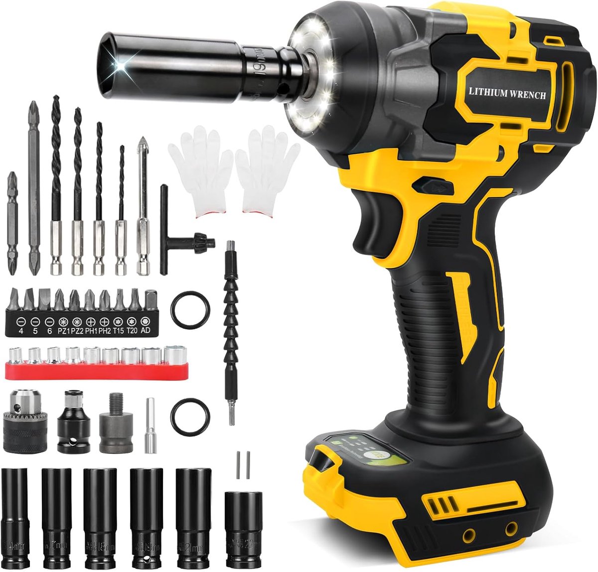 SnelShoppen - Accu Impact Schroefmachine 700 Nm Koppel, Draadloze 1/2 Inch Schroef- en Moersleutel met 43 Accessoires, Brushless Motor, Voor Auto Repa