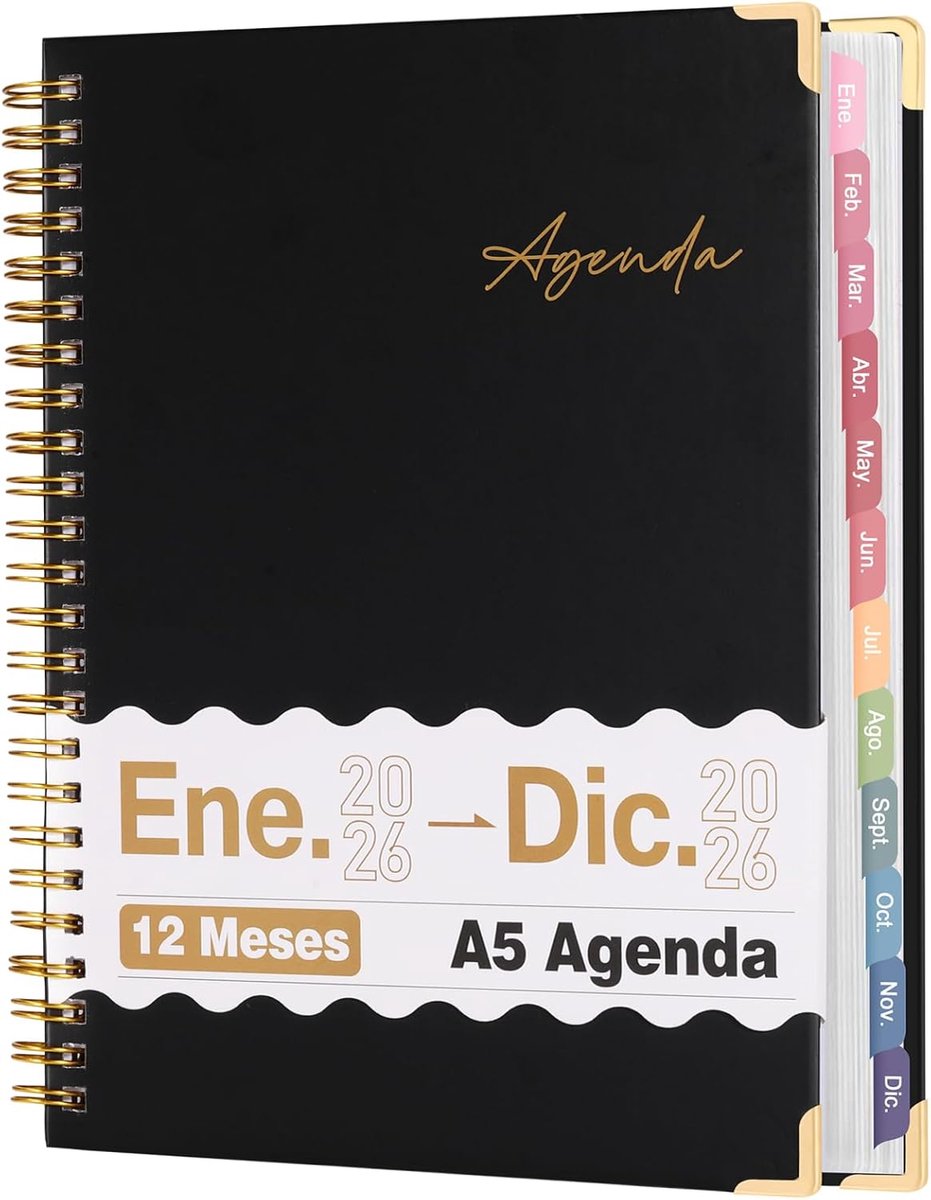 SnelShoppen - Agenda 2026 Spaans | Maand- en weekplanner met Spaanse feestdagen | Perfect voor werk, studie en planning | Zwart, Jan. 2026 - Dec. 2026