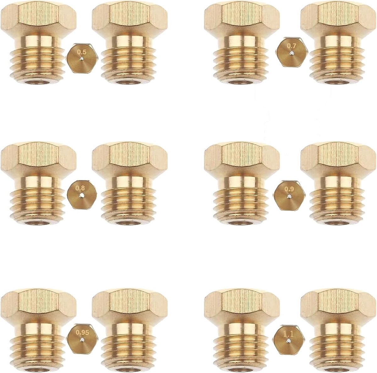 SnelShoppen - 12 stuks universale butaangassproeiers voor gasbranders en kooktoestellen - 0,5 mm tot 1,1 mm - Hoge kwaliteit - Ideaal voor camping, ba