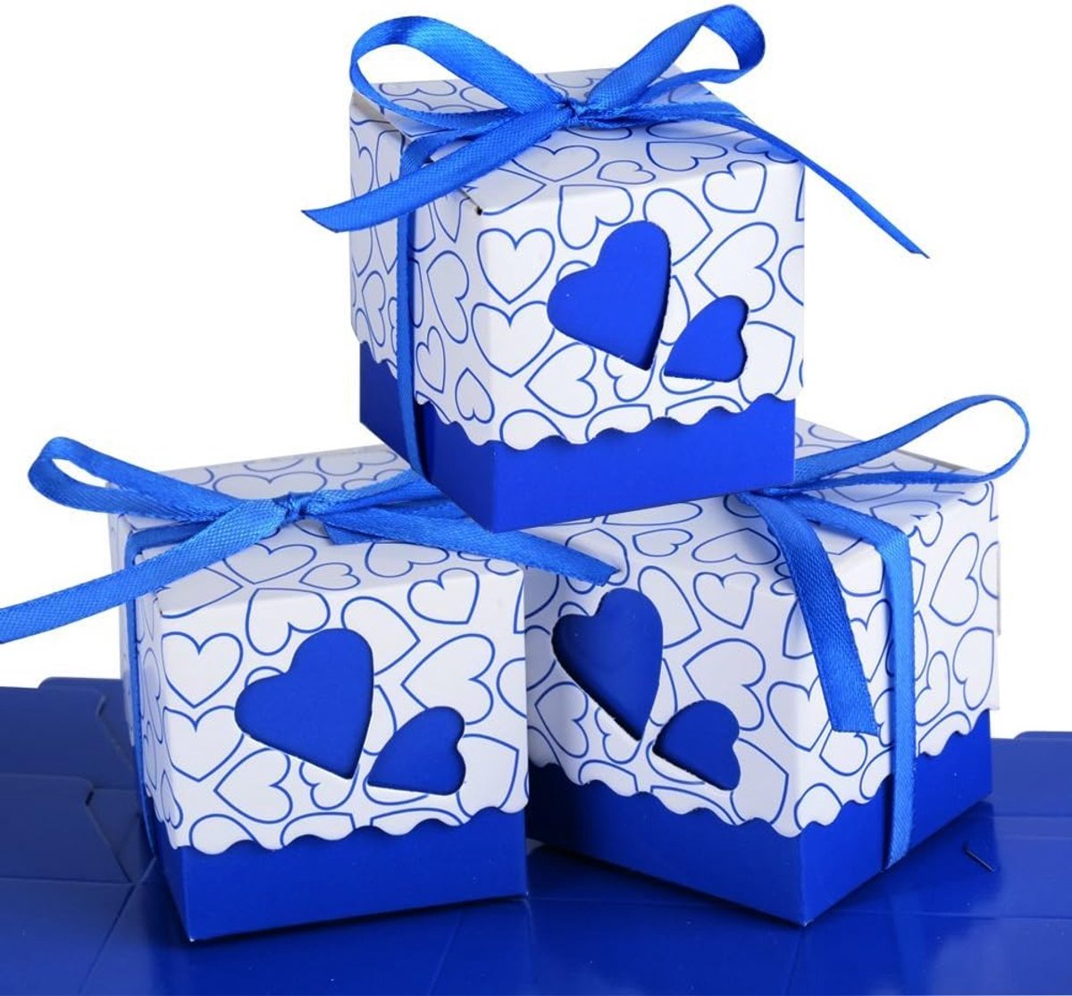 SnelShoppen - 100 Stuks Papieren Cadeauboxen met Ribbons - Donkerblauw - 5x5x5cm - Perfect voor Feest, Bruiloft, Doop en Eerste Communie