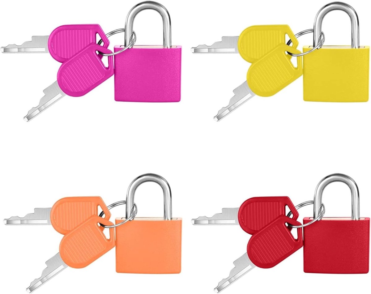 SnelShoppen - 4pcs Koffer Slot met Sleutel, Kleine Hangslot, Bagage Lock, Reis Slot, Rugzak Lock, Kleurvast Metalen Hangslot voor Reizen, Rugzak, Fitn