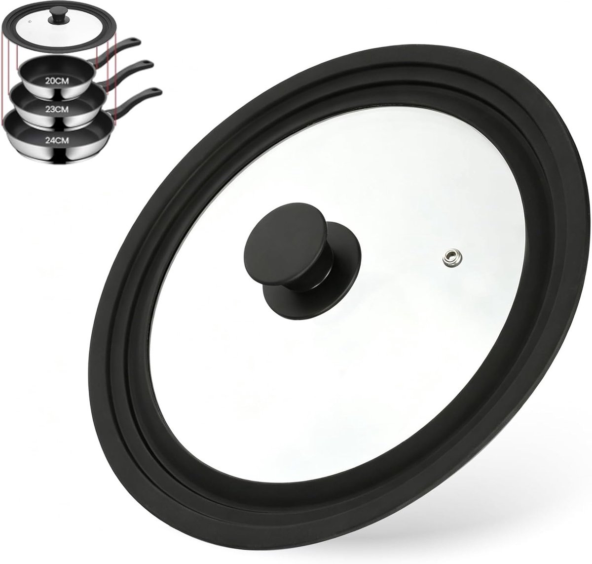 SnelShoppen - Universeel deksel 24/26/28 cm - Hittebestendig glazen deksel met siliconen rand - BPA-vrij, multifunctioneel deksel voor potten en panne