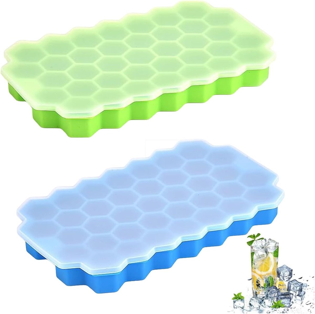 SnelShoppen - Silicone IJsblokjes Tray Set van 2, Stapelbare IJsblokjes Vorm, Premium Silicone IJsblokjes Mould, Ideaal voor Feestjes, Keuken en Campi