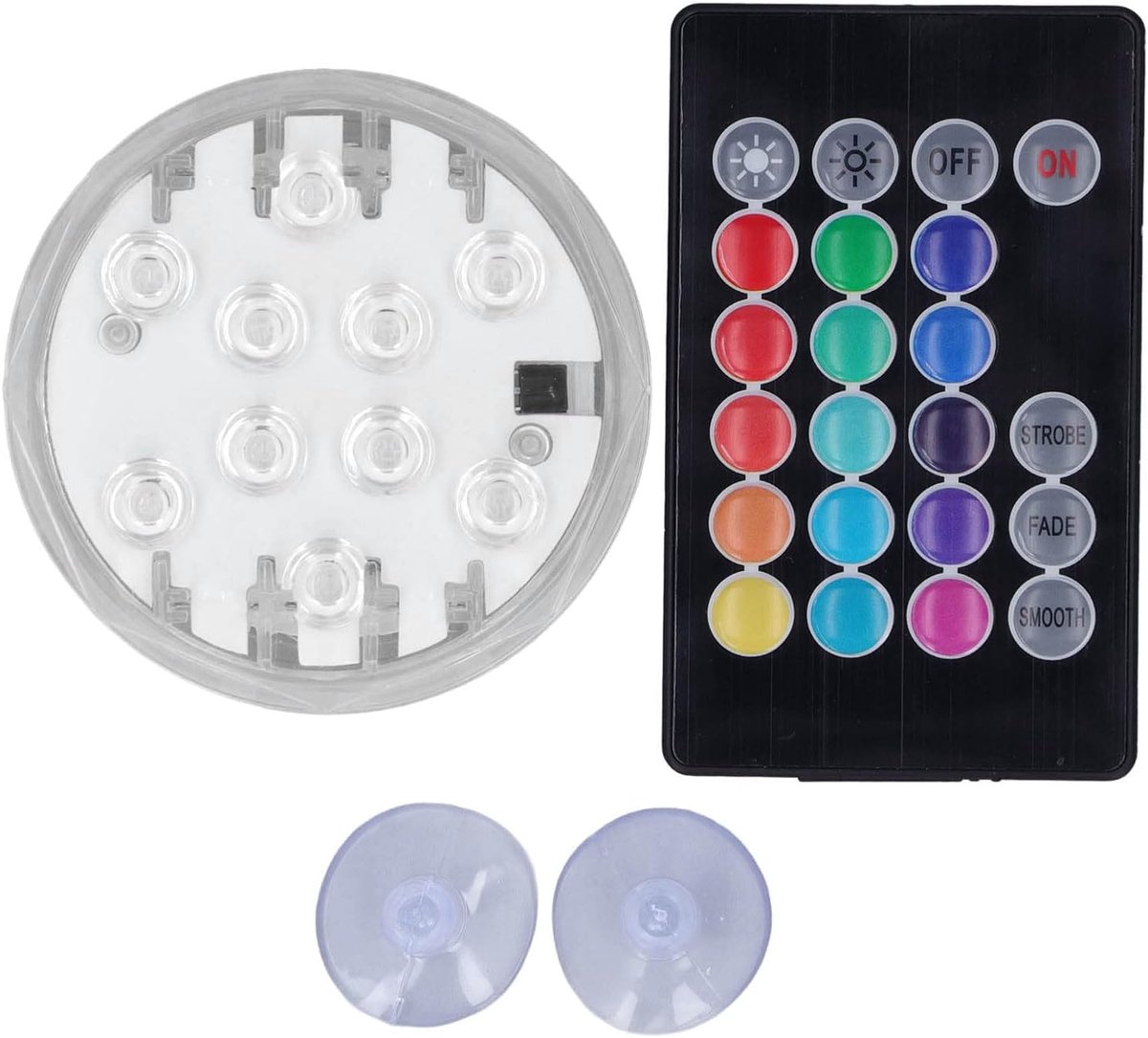 SnelShoppen - LED Aquarium Lamp met Afstandsbediening, RGB Onderwater Verlichting, Dimbaar en IP68 Waterproof, 2.8 Inch Rond, Perfect voor Aquaria en
