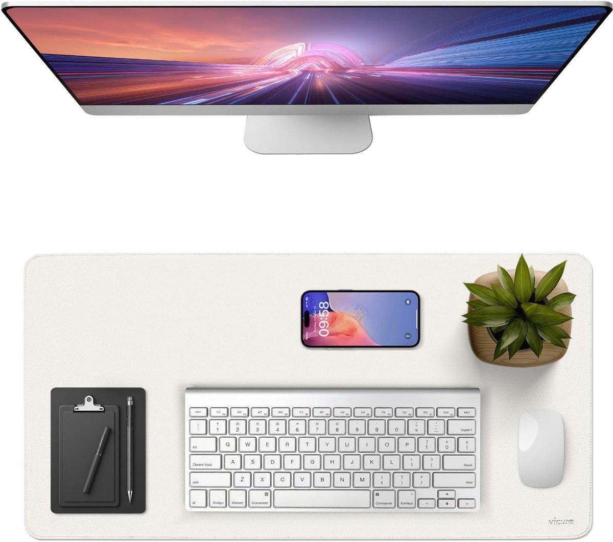 SnelShoppen - Desk Pad 80x40cm PU Leer Muismat - Niet-Slip Multifunctionele Muismat voor Kantoor, Laptop, Thuiswerk - Beschermende Mat (Wit)