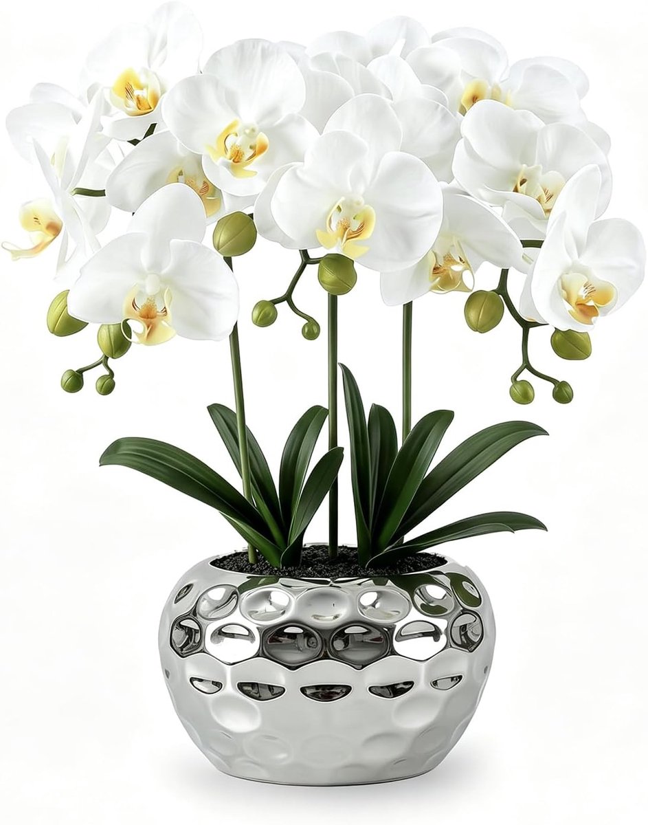 SnelShoppen - Kunstorchideeën in pot, paarse Phalaenopsis kunstbloemen van zijde, 47 cm, levensechte decoratie, interieurdecoratie, tafeldecoratie, ve