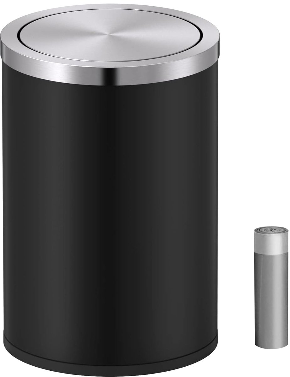 SnelShoppen - Elegante 9L Ronde Afvalbak met Rocking Lid - Stalen Mini Prullenbak voor Thuis, Kantoor, Badkamer & Bureau - Zwart