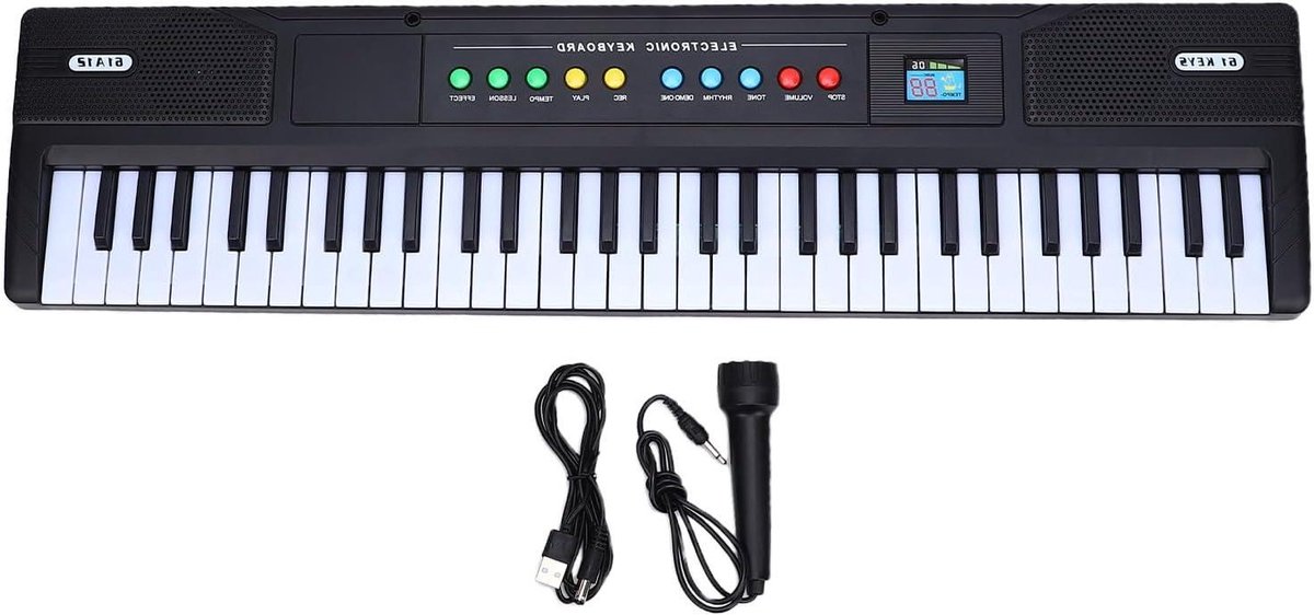 Elektrisch Toetsenbord - Muziek Keyboard - Muziek Leren Spelen - Met Microfoon - 63 cm - Zwart