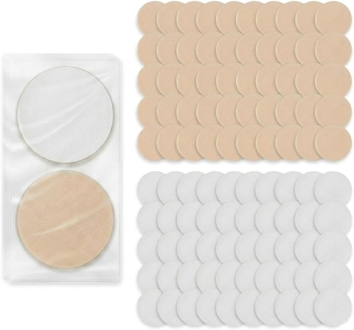 100 Stuks Ultra Dunne Nippelbeschermers voor Heren - Onzichtbare Borstbedekking, Waterdicht en Anti-Schuren voor Sport en Overhemden - 50 Paar in Wit en Beige