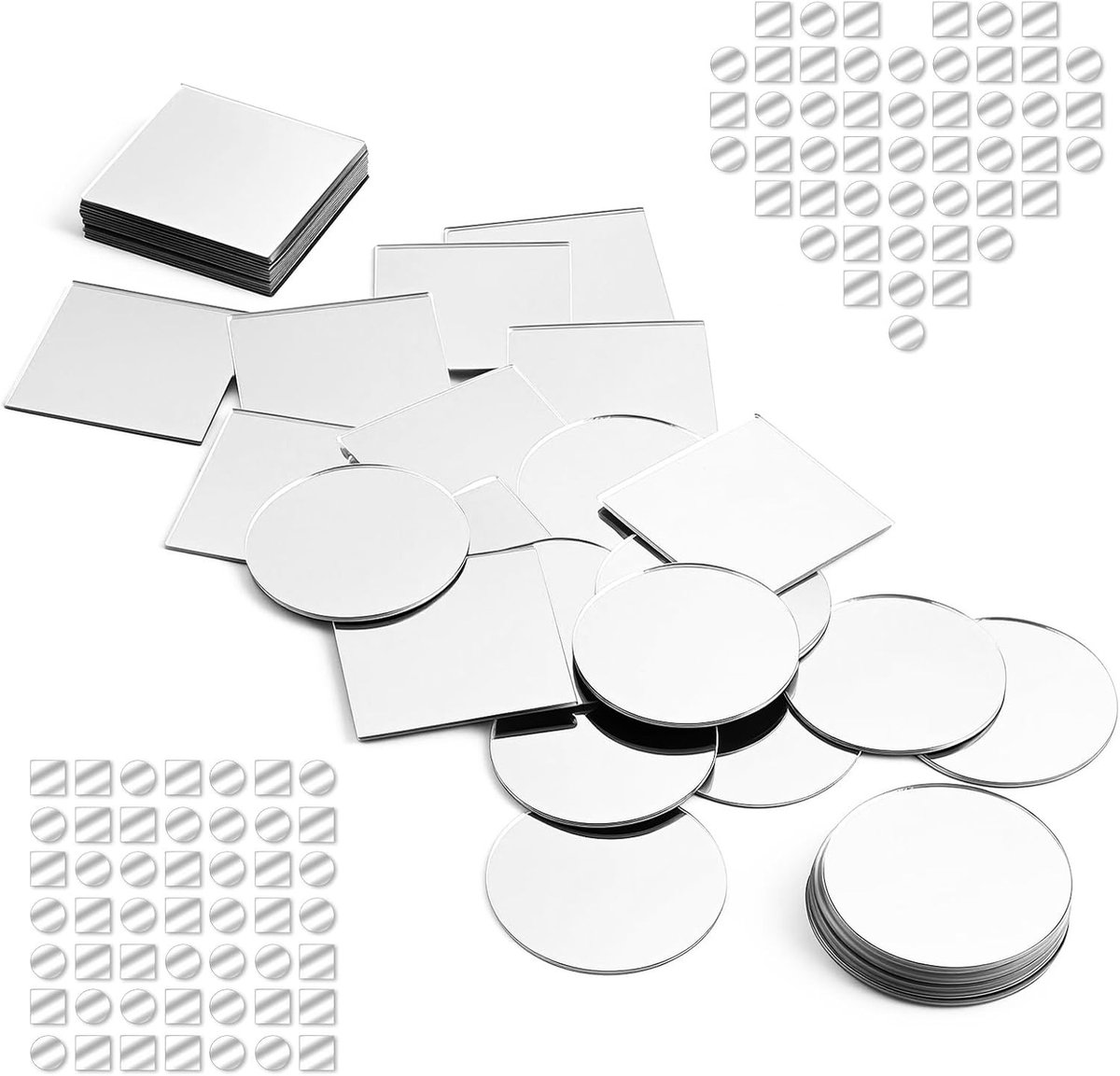 Kleine spiegels voor knutselwerk - 50 stuks ronde en vierkante acrylspiegelstickers voor DIY-projecten, wanddecoratie en sieraden maken