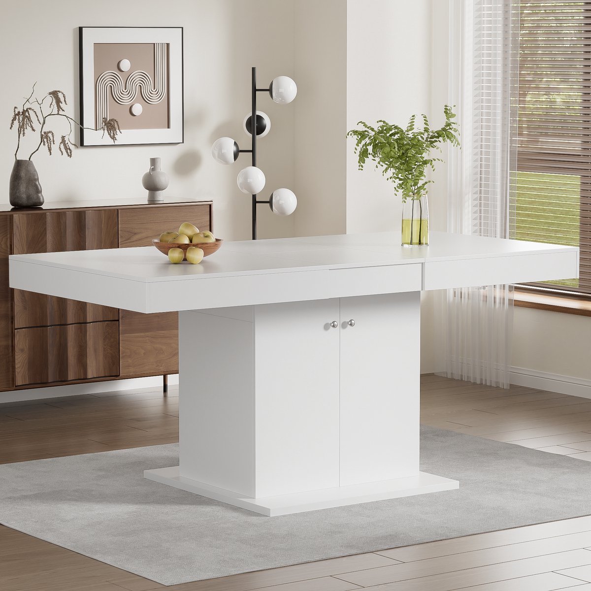 COVREO Eettafel 140/180x80x76 cm – wit, uitschuifbaar, met opbergruimte