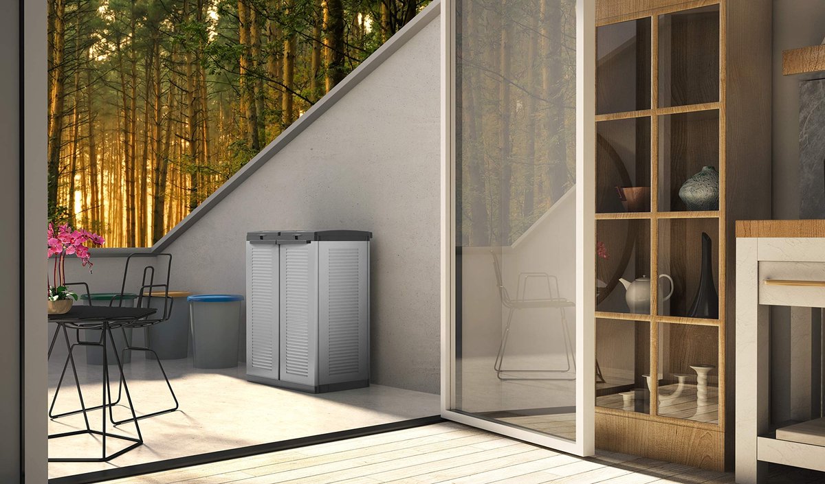 SnelShoppen - Ecocab 2 Afvalscheidingskast voor binnen en buiten - 2 aparte vakken - 68 x 39 x 88,7 cm - Duurzaam en praktisch - Ideaal voor keuken, t
