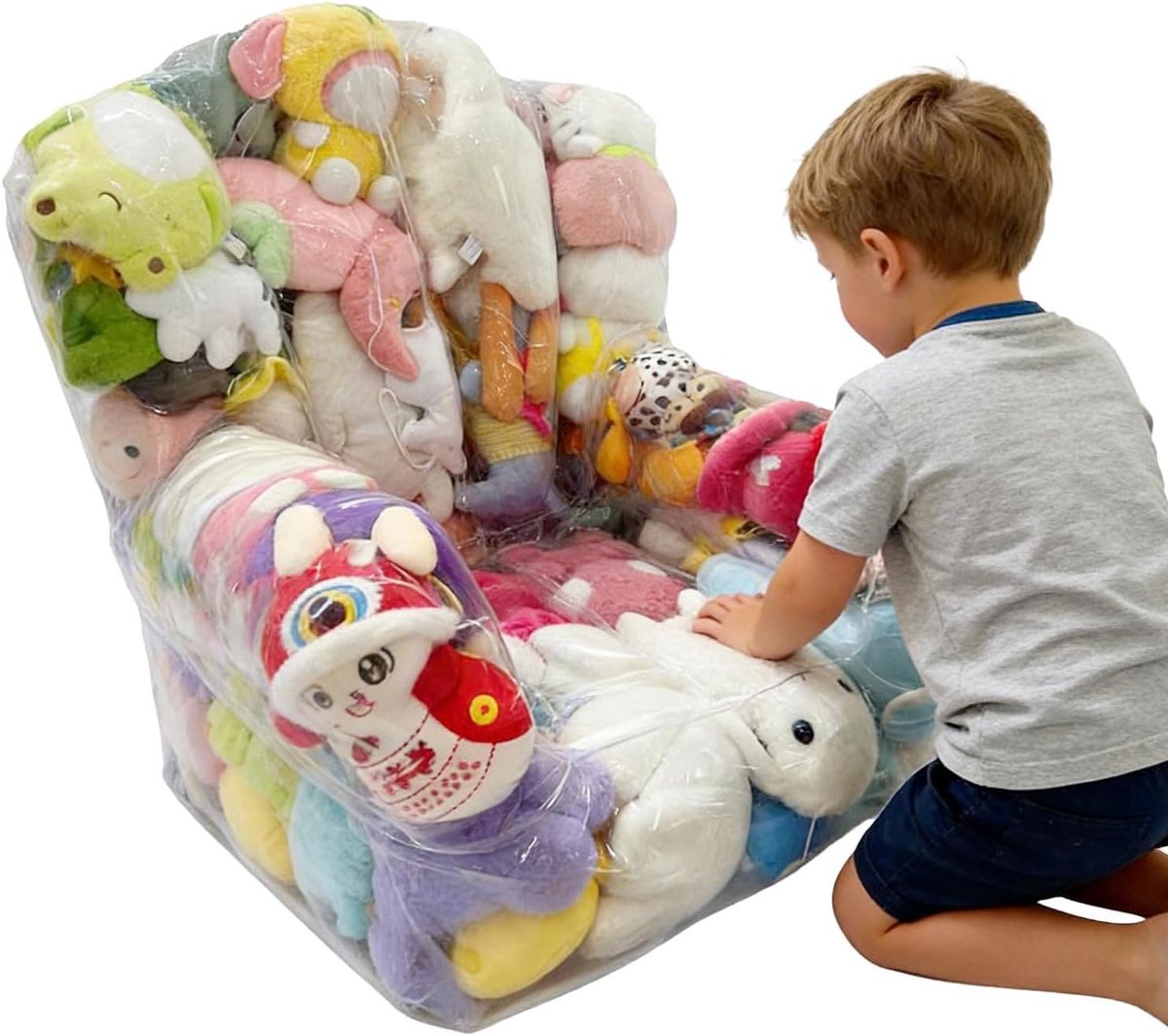 Zitzak Knuffels - Poppen Organizer - Speelgoed Opbergen - Slijtvast PVC - 22 x 22 x 3 cm - Transparant
