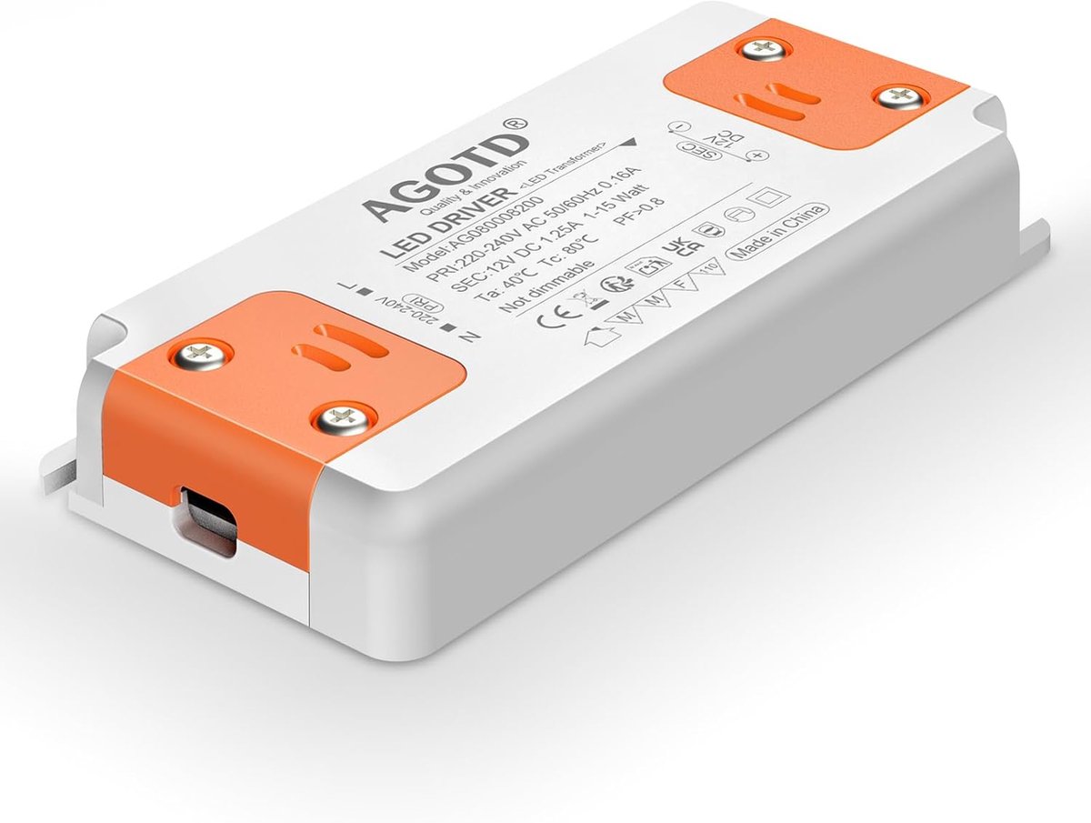 SnelShoppen - LED Transformer 220-240V naar DC 12V 1.25A 15W - Constant Voltage Lamp Driver Converter voor LED Verlichting - Geluidsloos, Flickervrij,