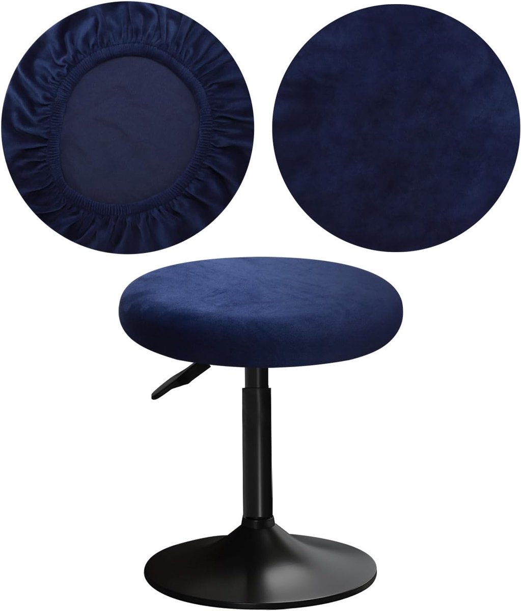 SnelShoppen - Round Velvet Stoelbekleding 30-40cm, Luxe Velours, Zacht, Elastisch, Kreukvrij, Wasbaar, Stofvrij, Donkerblauw, Ideaal voor Barstoelen e