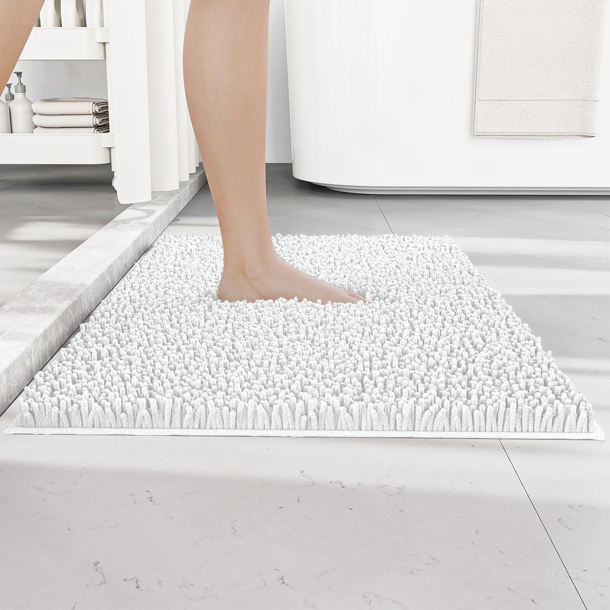 Chenille Badmat - Badkamermat Douchemat - Veiligheid Comfort - Antislip Anti-schimmel - 50 x 80 cm - Wit