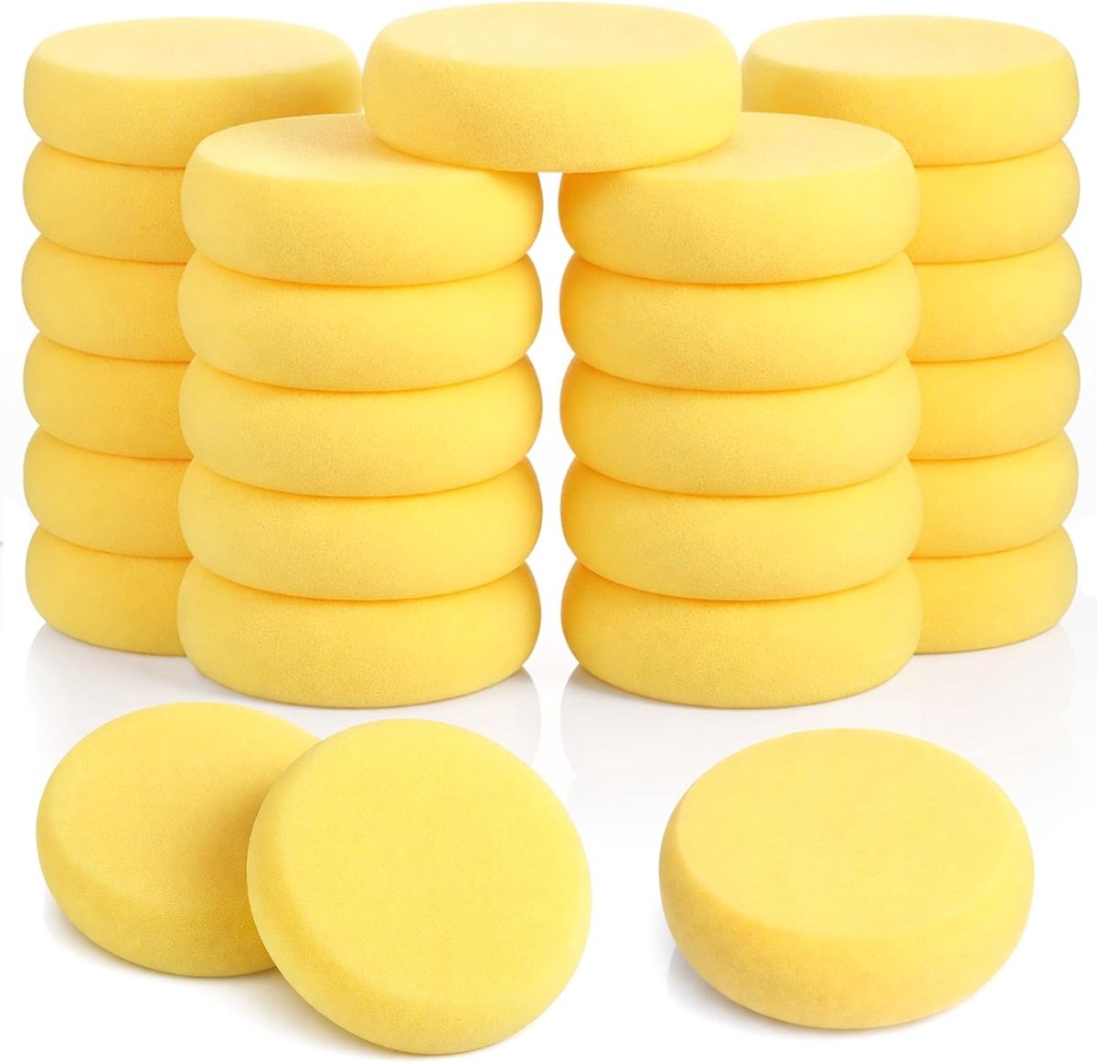 SnelShoppen - 24pcs Ronde Verfscholen, Absorberende Schildersponsjes voor Waterverf, Keramiek, Gezichtsverf, Creatief Schilderen, Geel, 7.3 cm