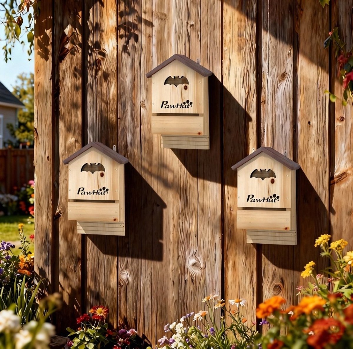 COVREO Fledermauskasten 3-delige set 21,5 x 11,5 x 34 cm hout wandmontage